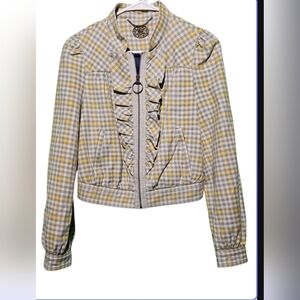 Anthropologie Indra Plaid Ruffle Women's Jacket Size 2 PTP 19 EUC